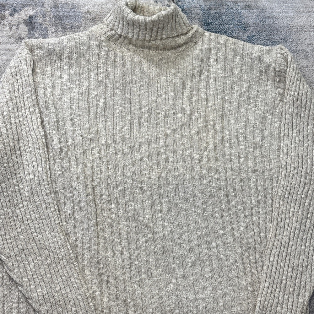 Vintage Alan Paine England Mens M Cotton Linen Turtleneck Sweater 80s 90s